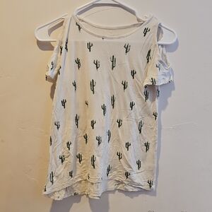 Cactus Pattern Cold Shoulder Tee